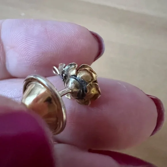 VINTAGE SOLID 14K YELLOW GOLD ROSE FLOWER PEARL TIE LAPEL PIN RARE UNUSUAL